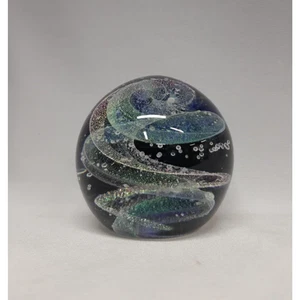 NEW Dark Nebula 3" Orb Blue Nebula of Dichroic Glass and Encased Bubbles Signed - Picture 1 of 3