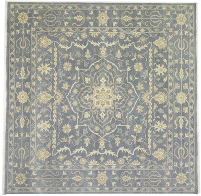 Square Hand-Knotted Oriental Rug Floral Style Transitional Dining Room 10x10ft - Image 1 of 4