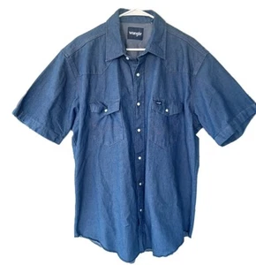 Wrangler Denim Pearl Snap Shirt Men's XL Western Short Sleeve Vtg Cowboy Work - Picture 1 of 6