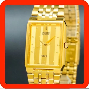 Vintage 1981 [N-MINT] SEIKO V701-5K40 SX Square Tank Gold Stripe Men Watch - Picture 1 of 18