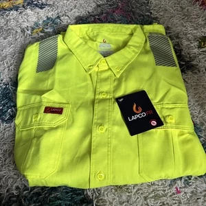 Lapco FR Shirt Mens XL Hi-Viz Class 3 Cotton Button Up Work Shirt - Picture 1 of 7