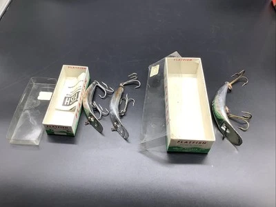 Vintage Helin Flatfish Wood T61 Chrome Trolling Lures With Box - Image 1 of 4