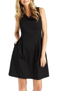 Brooks Brothers Pleated Black V-neck A-line Dress Size 14 - Picture 1 of 12