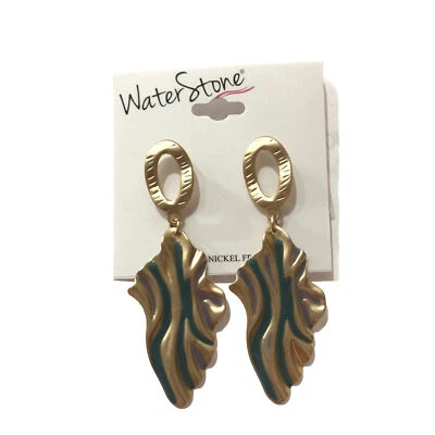 Pendientes colgantes modernos de oro y verde a rayas piedra de agua sin níquel retro (A)17 Foto 1 de 4
