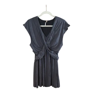Free People Cupro abito drappeggiato con scollo a V e maniche ad aletta nero donna XS - Foto 1 di 8