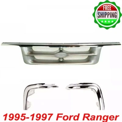 New Grille & Grille Molding Front For 1995-1997 Ford Ranger Pickup Chrome 3Pc Foto 1 de 4