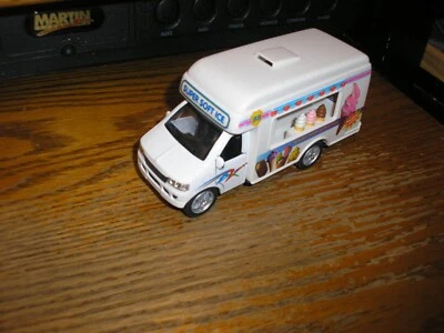 Plastic 5 1/4" Ice Cream Truck Delivery Van White w Pull Back Action with ISSUES - Image 1 of 4
