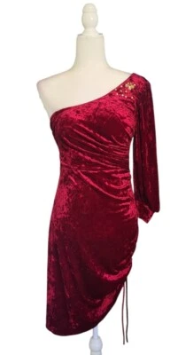Red Velvet Bodycon Dress 1 Shoulder Size S - Image 1 of 4
