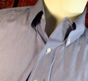 Ralph Lauren Hombres 16 Grande Azul Rayas Clásico No Planchado Camisa de Vestir Cuello Botón - Imagen 1 de 10