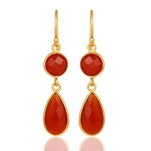 Sterling Silver 925 Pear & Round Red Onyx Layered Drop Dangle Hook Earrings - Picture 1 of 5