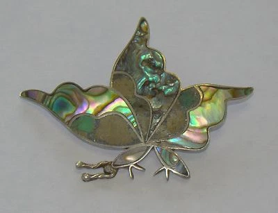 Sterling Silver Abalone Shell Butterfly Brooch, 6.2 Grams, Item# Q196 - Image 1 of 4