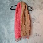 Pink & Camel Tan Scarf Polka Dot Fringe Midweight Crinkle Preppy Classic Fashion