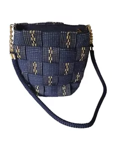 Italian Women's Blue With Gold Silver Thread Woven Shoulder Bag "LIKE NEW" - Picture 1 of 15