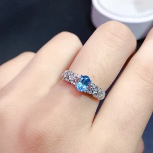 1/2CT Natural Oval Cut Blue Topaz Solitaire Engagement Ring 14K White Gold Cover - Picture 1 of 10