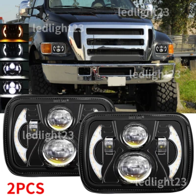 DOT Pair 130W 5x7" 7x6" LED Headlights w/ DRL Fit for Ford F-650 F-750 2000-2015 - Image 1 of 4