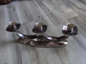 Vintage Kerzenleuchter dreiarmig aus Metall versilbert im Art-Deco Stil - Bild 1 von 9