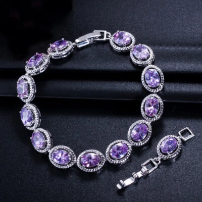 Nuevas pulseras de plata con piedras preciosas ovaladas de amatista regalos de fiesta para mujeres niñas Foto 1 de 4