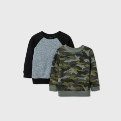 Toddler Boys' 2pk Crew Neck Sweatshirt - Cat & Jack™ Heather Gray/Black 18 Month