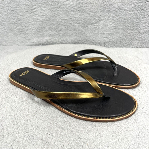 Sandali infradito Ugg in pelle nera oro metallizzato da donna taglia 9 F30013J