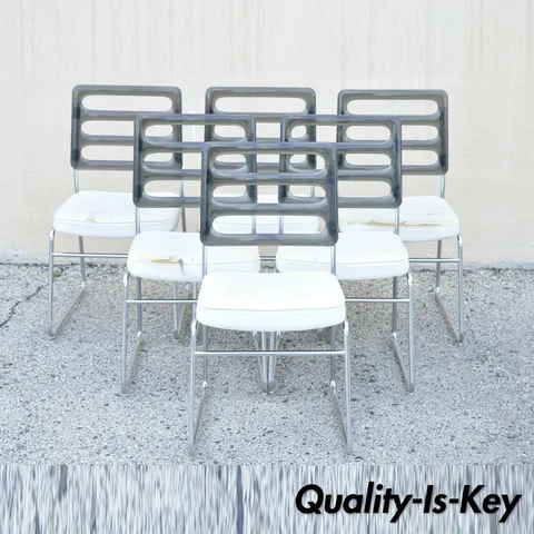 Mid Century Smoked Lucite Back Chrome Frame Base Dining Chairs - Set of 6 Cover