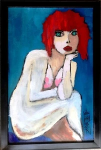 Free Shipping LADY PORTRAIT Upcycled PAINTING  SWARTZMILLER DNA SIGNED POP  Art - Picture 1 of 12