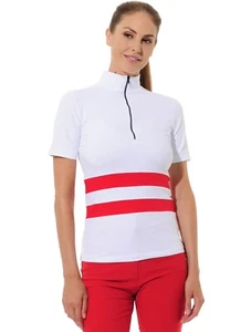 MDC WOMEN'S Jersey Zip golf polo shirt GOLF WHITE RED Multi EU 40 US 8 NEW NWT - Picture 1 of 7
