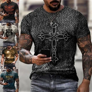 Men T Shirts Short Sleeve Summer Tops Mens Sport Comfy 3D Print Basic Tee Casual - Picture 1 of 18