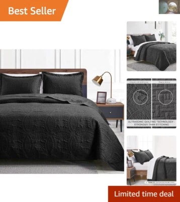 Juego de edredón ligero tamaño king en diseño de moneda negra - perfecto para hogares familiares Foto 1 de 4