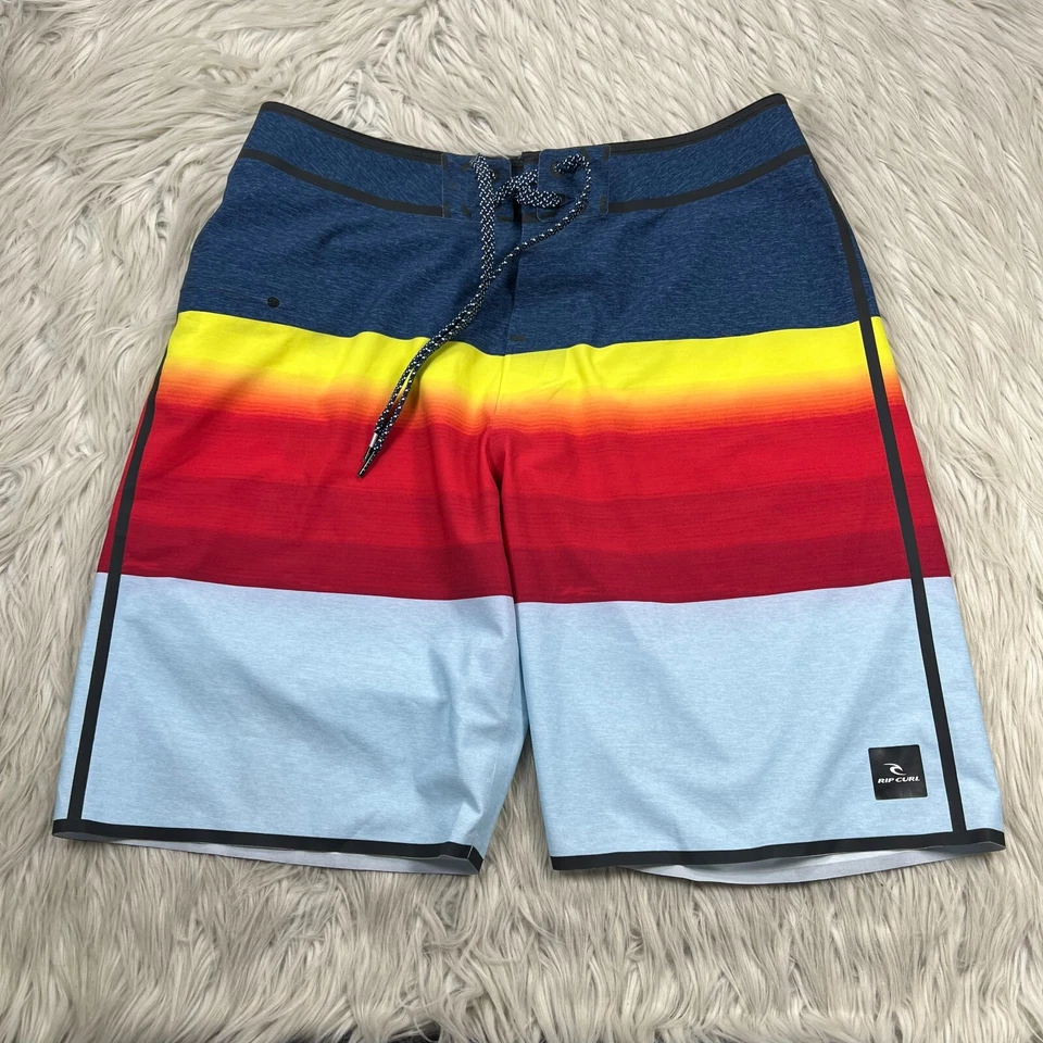 Rip Curl Men's 30 31 Striped Colorblock Surf Grip Waist Board Shorts Trunks Swim - Image 1 of 4
