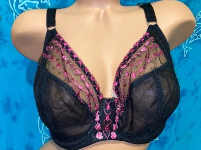Elomi EL8900 Matilda Sexy Sheer Black Pink Hearts Kiss Plunge Underwire Bra 38G - Imagem 1 de 4