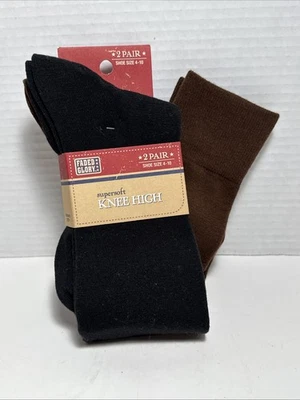 Calcetines para mujer Faded Glory talla 4-10 hasta la rodilla lisos súper suaves NEGRO/MARRÓN. Foto 1 de 4