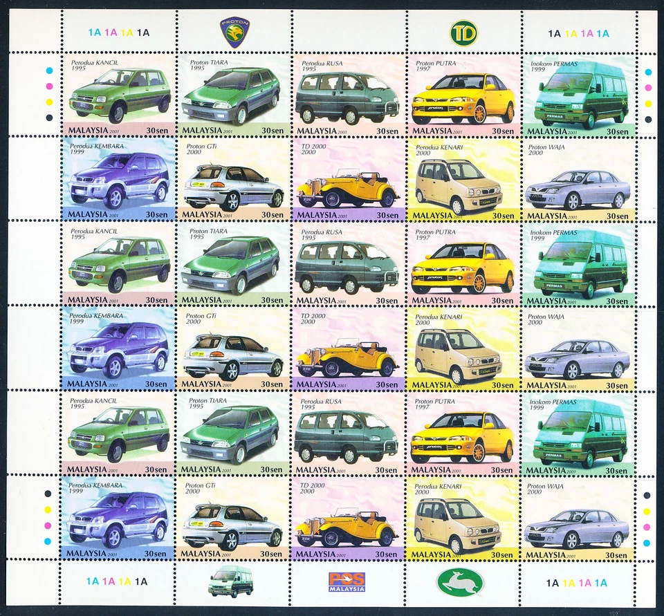XE55916 Malaysia 2001 old-timers cars XXL sheet MNH - Image 1 of 1
