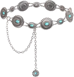Western Metall Oval Concho Kette Gürtel für Damen Cowgirl Türkis Taille Grün - Bild 1 von 7