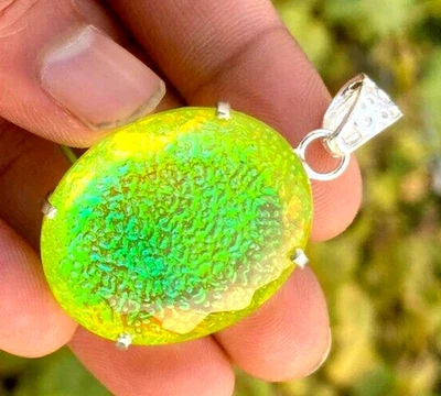 Ciondolo in argento massiccio 925 doppio opale di fuoco monarca ovale 80 ct... - Immagine 1 di 4