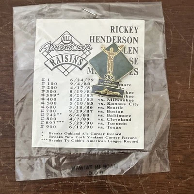 Vintage Rickey Henderson 939 Stolen Bases Pin SGA April 26, 1991 - Unopened - Image 1 of 4