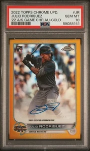 2022 Topps Chrome Julio Rodriguez RC 22 All-Star Game Auto Gold #/50 PSA 10 - Picture 1 of 2
