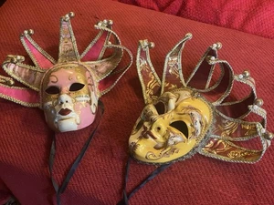2 x vintage Venetian Masquerade Mask Hand Made with Bells Made in Venice Italy - Picture 1 of 8