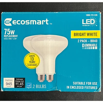 2pk Ecosmart 75W LED Flood Light Bulb Dimmable Bright Indoor Outdoor BR40 Wide - Image 1 of 4