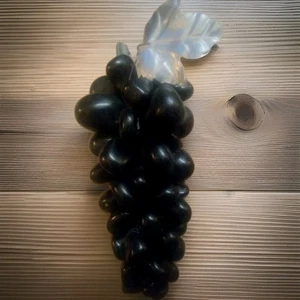 Vintage Stone Grape Cluster Polished Black Onyx Metal Leaf Mid Century 6-1/2" - Picture 1 of 1