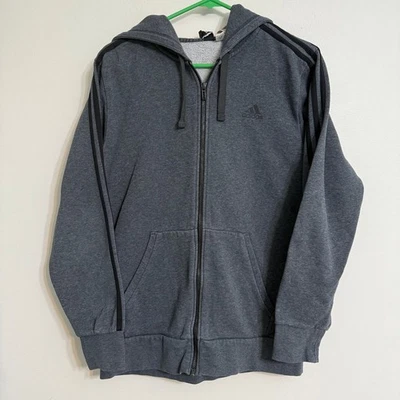 Adidas Essentials Fleece 3-Stripes Full-Zip Hoodie in Dark Grey - Image 1 of 4