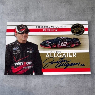 Justin Allgaier NASCAR PACK PULLED signed card 2009 PRESS PASS AUTOGRAPHS AUTH - Image 1 of 2