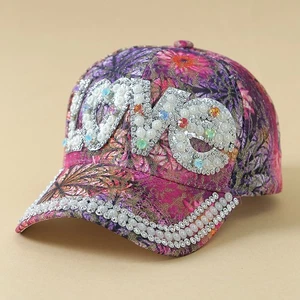 Gorra de béisbol ajustable de encaje de diamantes con pico Love a prueba de sol Moda Gorra informal - Imagen 1 de 10