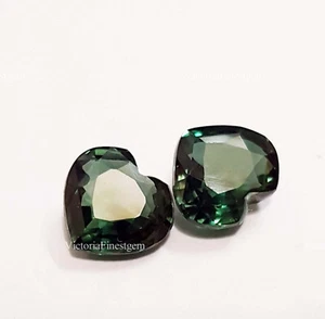 Natural Deep Green Sapphire pair 4 to 4 Carat 2 PC Heart Shape Loose Gemstone - Picture 1 of 5