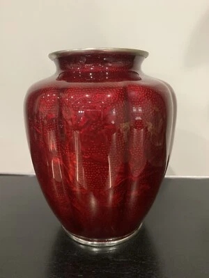 ANDO JUBEI JARRÓN JAPONÉS CLOISONNE LOBULADO SANGRE DE PIGÓN GINBARI, PERFECTO ESTADO. Foto 1 de 4
