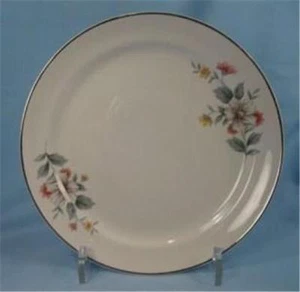 Hall Springtime Dessert Plate Gray Pink Yellow Flowers Gold Edge Vintage - Picture 1 of 5