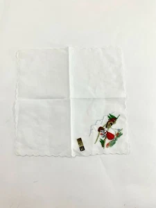 Alba Hankie Handkerchief White Cotton Swiss Embroidered Girl Mountains Vintage - Picture 1 of 8