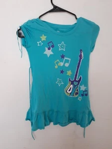 SO Girl’s Music note Guitar Tunic Top Rock Star 12 large blue ruffle sleeve kidd - Picture 1 of 9