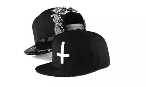 Catholic Christian Inverted Cross Jesus Embroidery Black Cap Hat Hip Hop Paisley - Picture 1 of 8