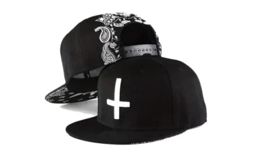 Catholic Christian Inverted Cross Jesus Embroidery Black Cap Hat Hip Hop Paisley - Image 1 of 4
