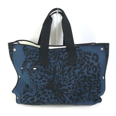 HERMES Shoulder Bag Leopard Beach bag Tote Bag Canvas Navy/Black - Image 1 of 4